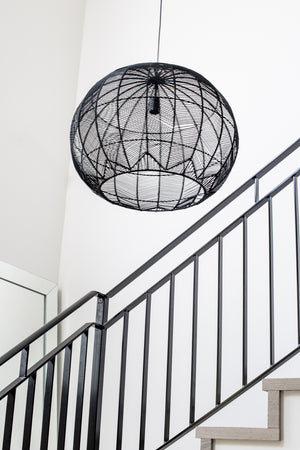 BLACK ROUND RATTAN PENDANT