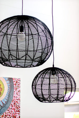BLACK ROUND RATTAN PENDANT