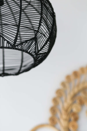 BLACK ROUND RATTAN PENDANT