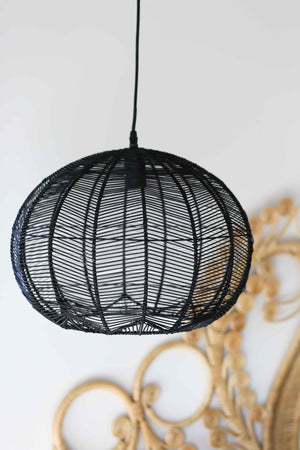 BLACK ROUND RATTAN PENDANT