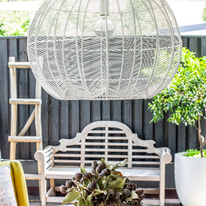 WHITE ROUND RATTAN PENDANT