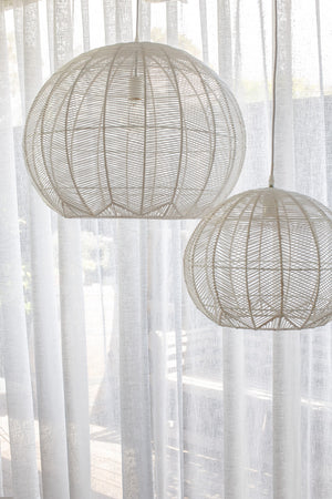 WHITE ROUND RATTAN PENDANT